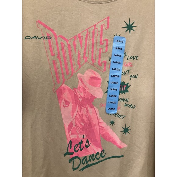 DAVID BOWIE Size L Tan Let's Dance Graphic T-Shirt Rock Music Tee Concert - Picture 2 of 6